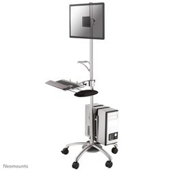 Neomounts by Newstar Mobile Work Station Floor Stand for monitor (10"-27"), keyboard, mouse & PC - Silver								